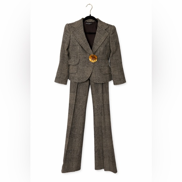Dolce & Gabbana Jackets & Blazers - Dolce & Gabbana Wool Plaid Suit Y2K Cropped Blazer Flare Pants Made in Italy